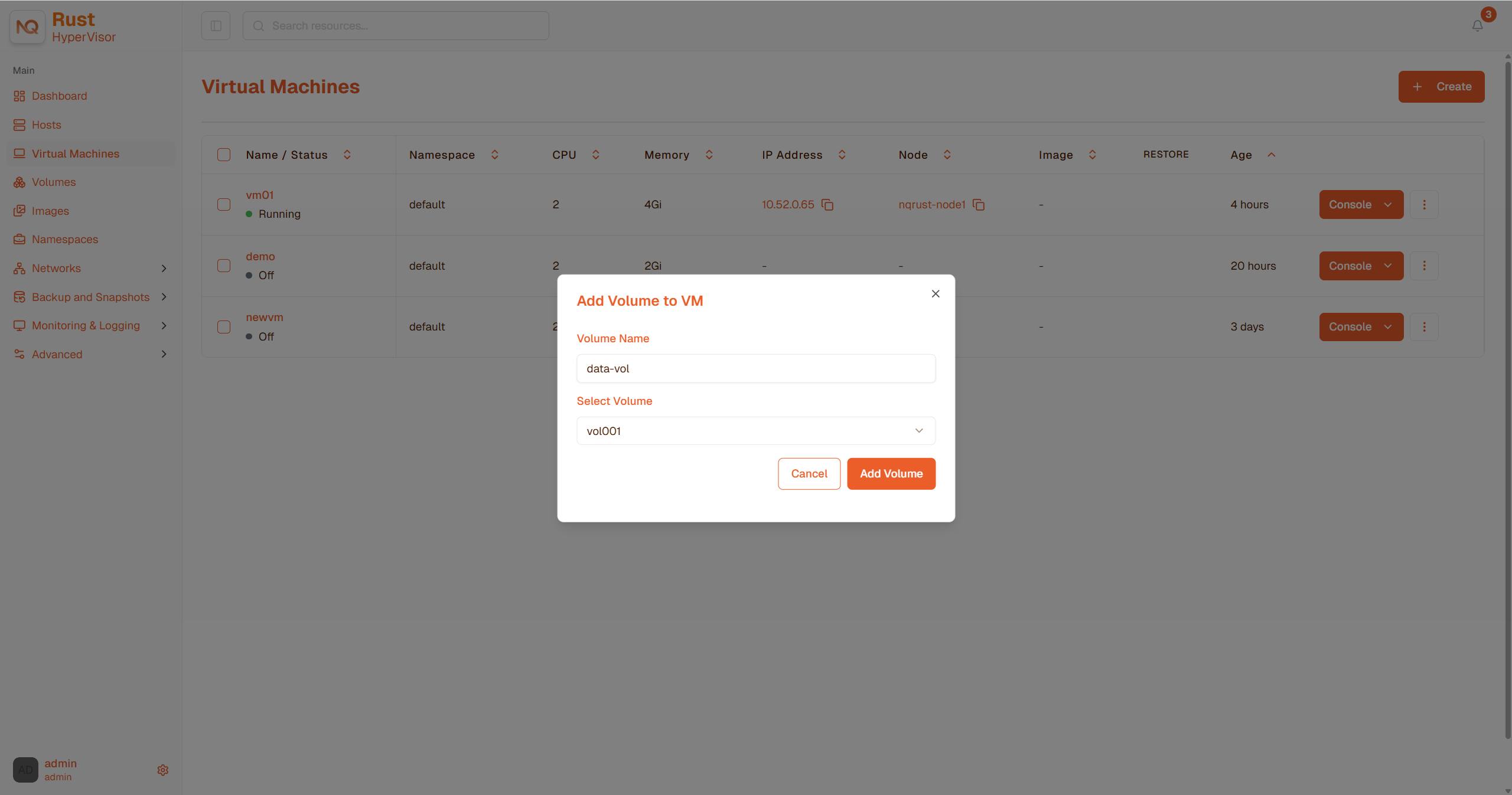 Add Volume Panel