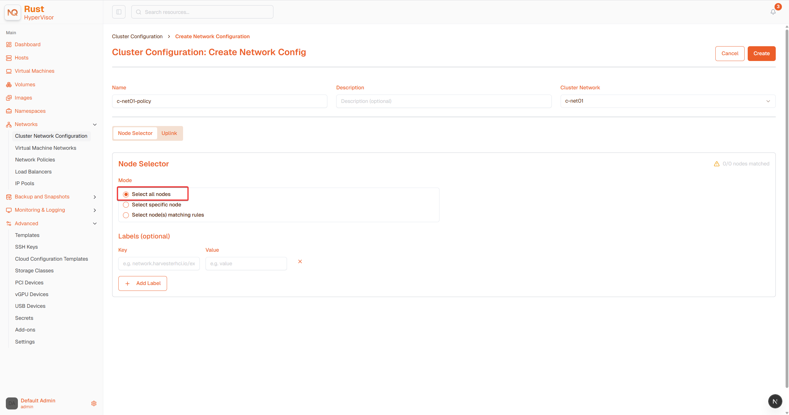 create network config with all nodes