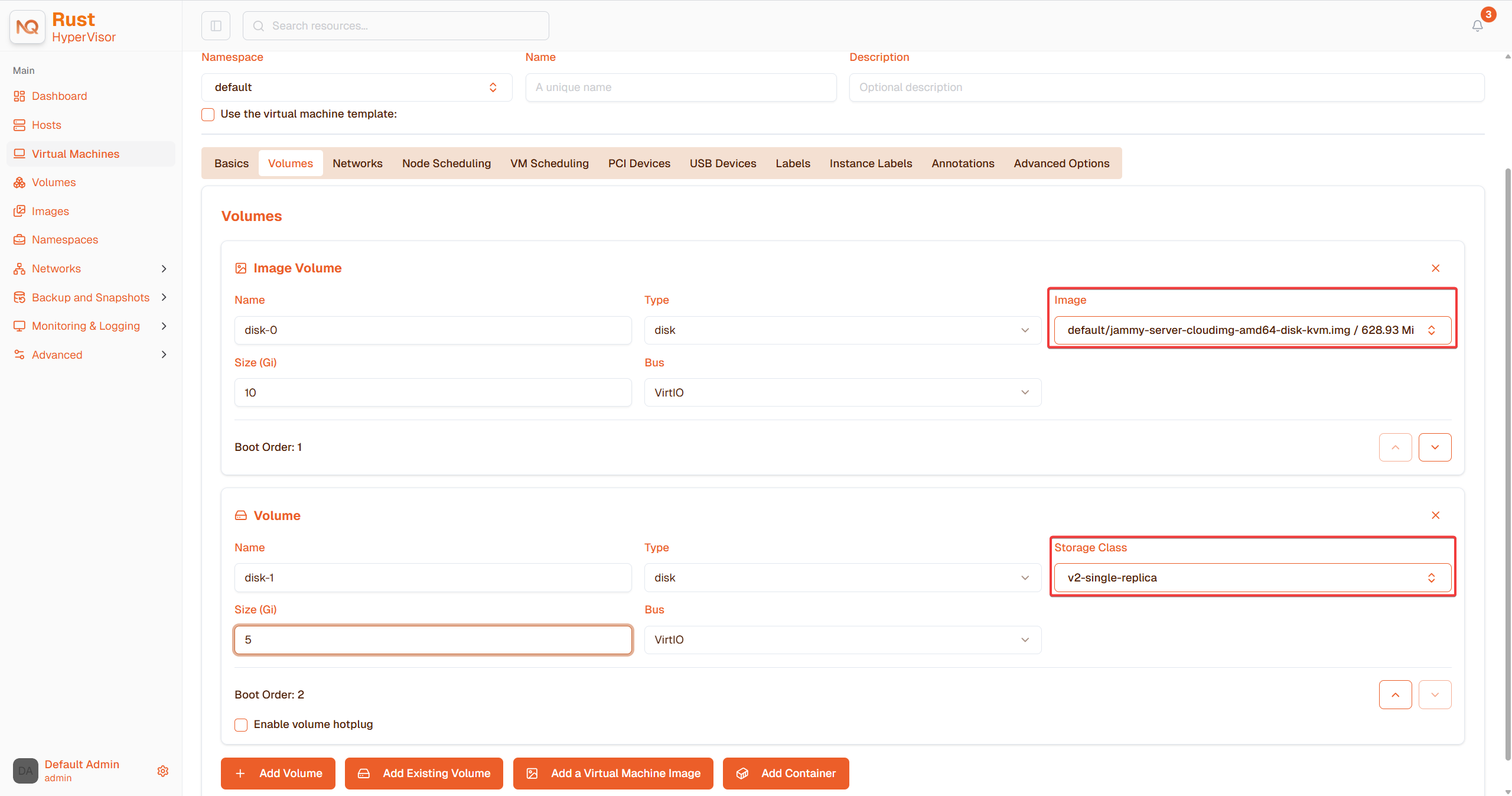 various-volumes-for-vm-creating