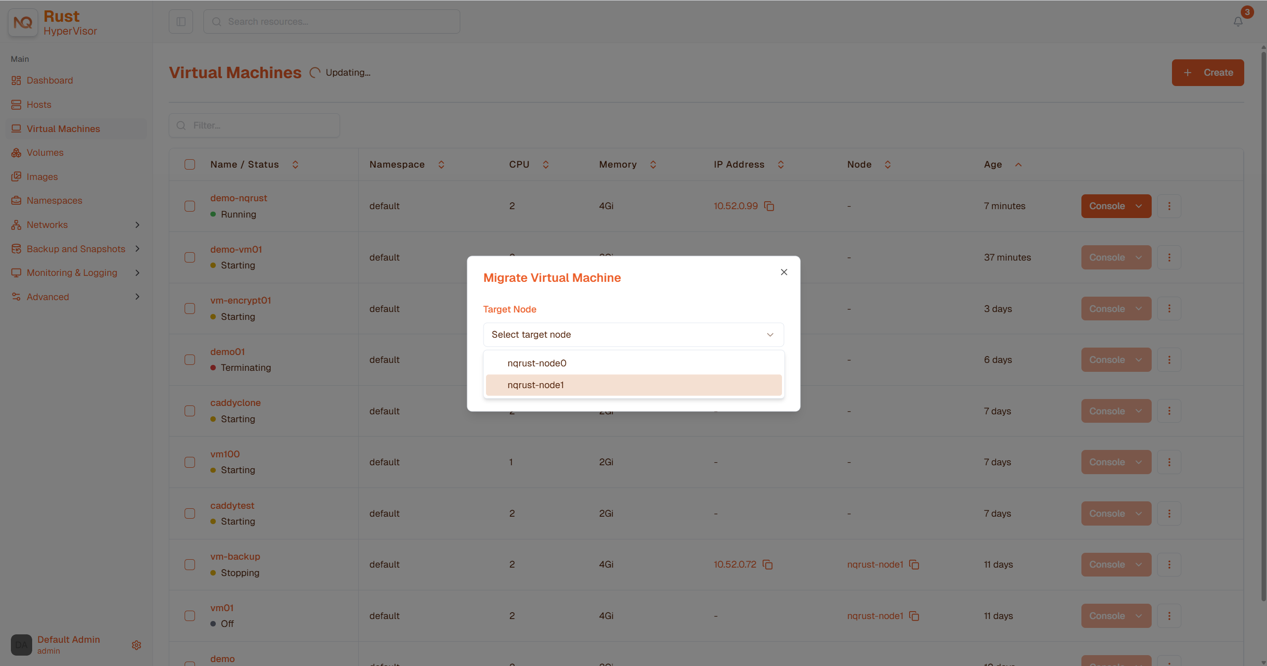 vm migration target witness node